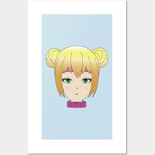 ANIME BLONDE GIRL GREEN EYES DESIGN Posters and Art